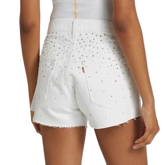 Re/done & Pam Crystal Mid-rise White Denim Shorts Size 32 (10-12) - Picture 6 of 14